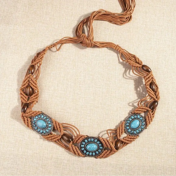 Rillen Macrame Belt With Turquoise Stone - Picture 5 of 5